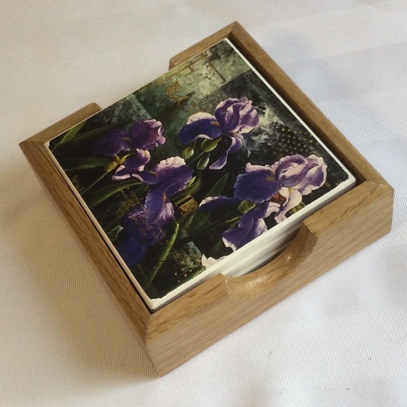 Absorbent Stone solid oak coaster holder, set of 4 coasters - Picture 6 of 7